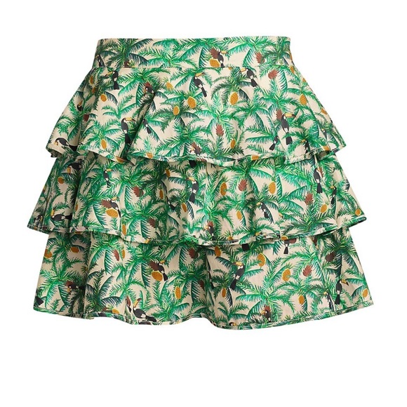 FARM Rio Green Tropical Print Mini Skirt - Picture 1 of 4